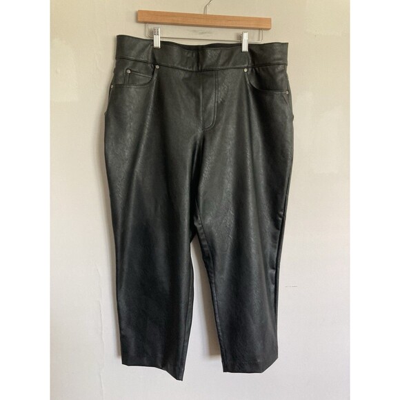 SPANX Faux Leather Slim Straight Pants 1X Cropped Ankle Black Excellent - Picture 1 of 12